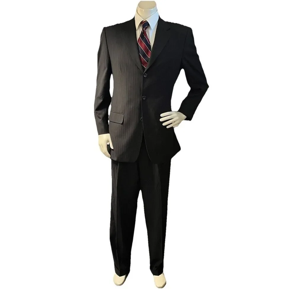 Martino Uomo Moda 2pc Suit Men’s Subtle Black Pinstripe 42R W32xL31